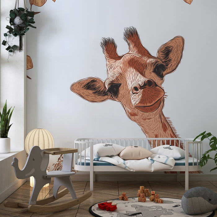 Papier de parede criança | Girafa curiosa sob um céu azul