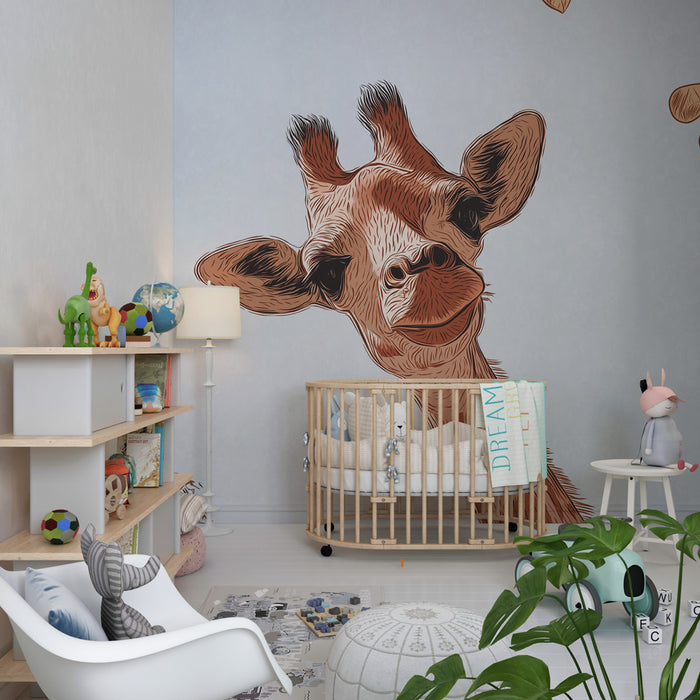 Papier de parede criança | Girafa curiosa sob um céu azul