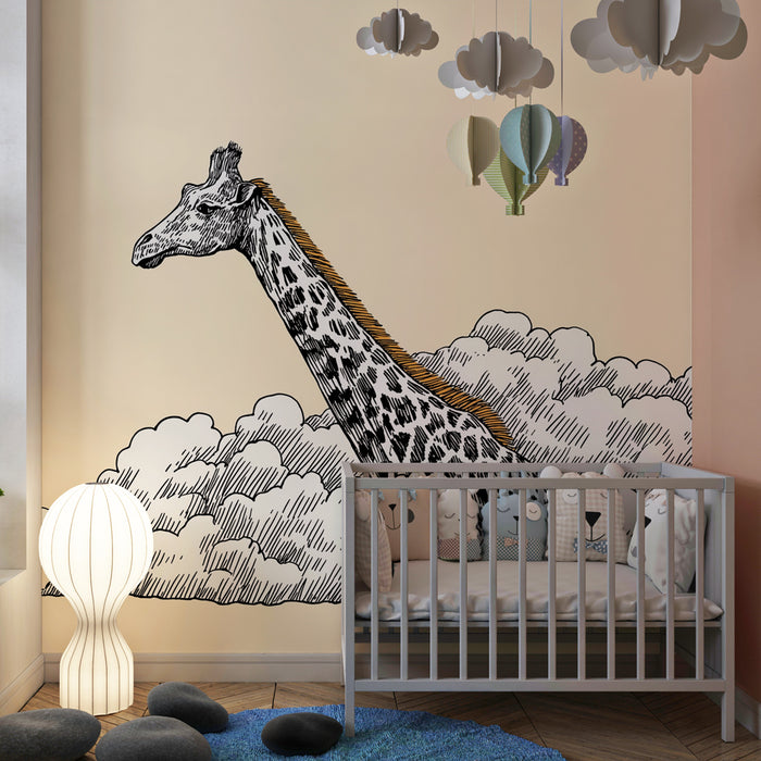 Papel de parede criança | Girafa nas nuvens