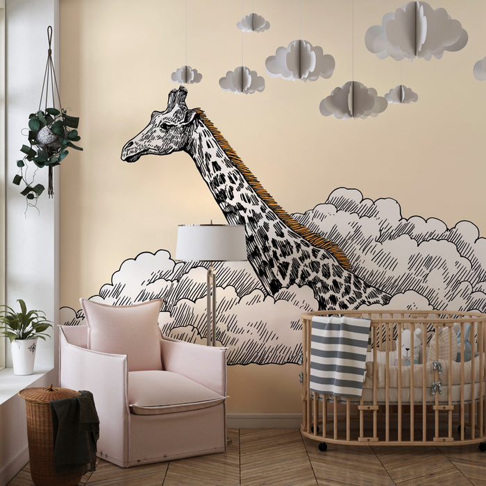 Papel de parede criança | Girafa nas nuvens