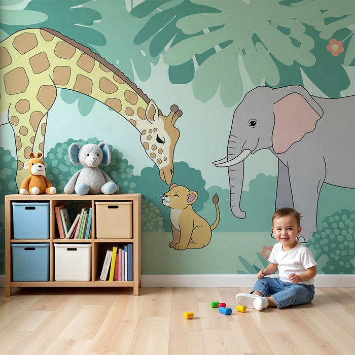 Barntapet | Giraff, elefant och lejonunge i djungeln