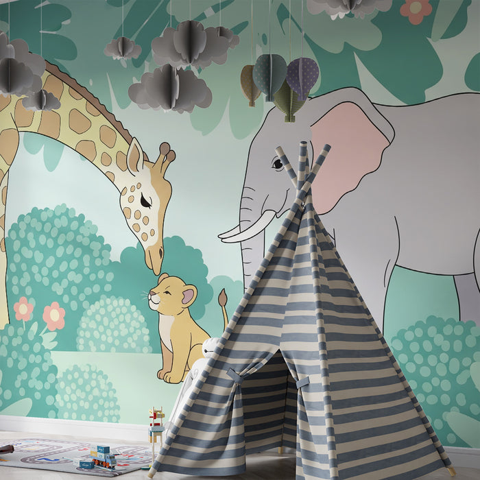 Barntapet | Giraff, elefant och lejonunge i djungeln