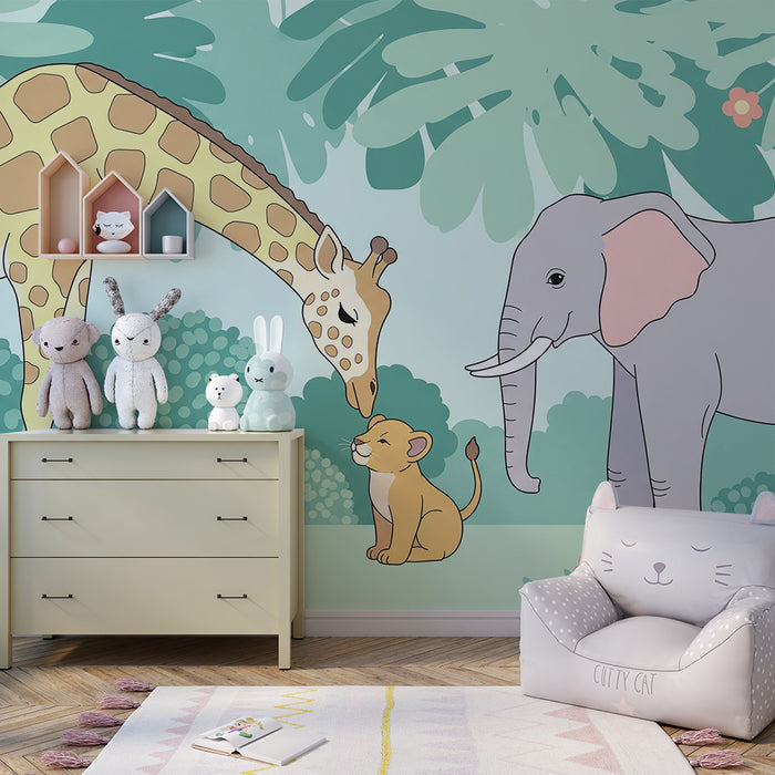 Barntapet | Giraff, elefant och lejonunge i djungeln