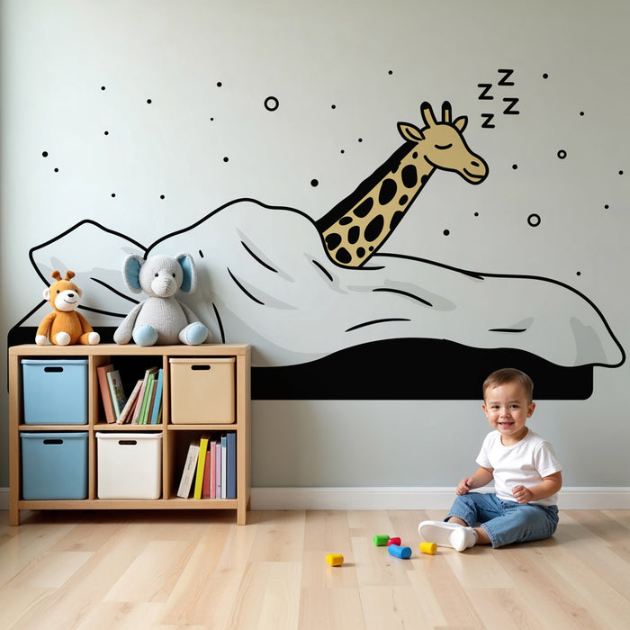 Papier peint chambre enfant | Girafe endormie sous les draps