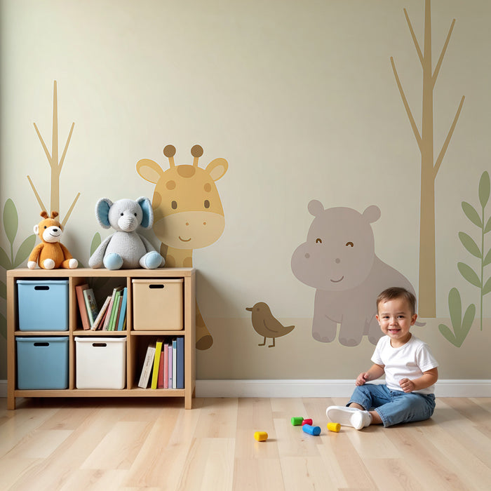Kids room wallpaper | Arms and cute hippopotamus