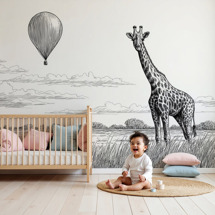 Lastenhuoneen tapetti | Kirahvi ja ilmapallo savannilla