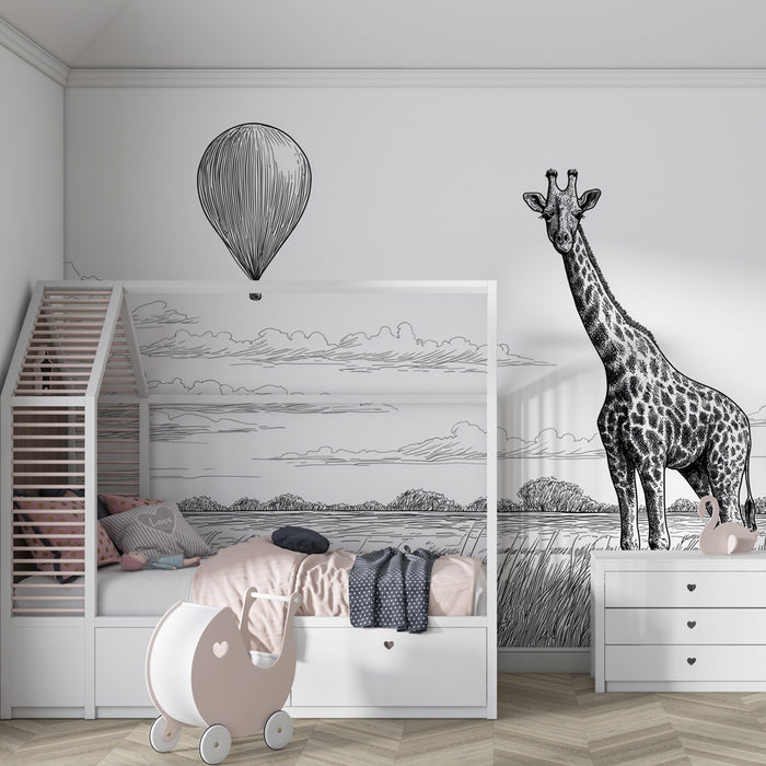 Lastenhuoneen tapetti | Kirahvi ja ilmapallo savannilla