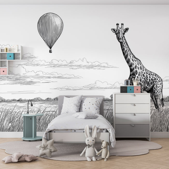 Lastenhuoneen tapetti | Kirahvi ja ilmapallo savannilla