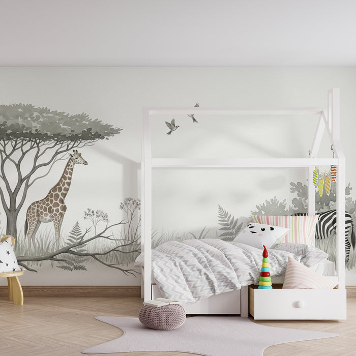 Detská izba tapeta | Žirafa a zebra v savane