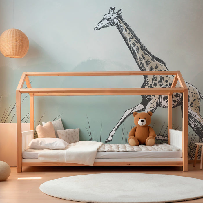 Lastenhuoneen tapetti | Juokseva kirahvi savannilla