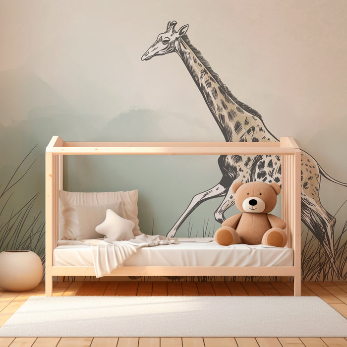 Lastenhuoneen tapetti | Juokseva kirahvi savannilla