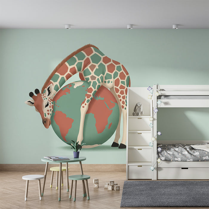 Barntapet | Lekfull giraff omgiven av jordgloben
