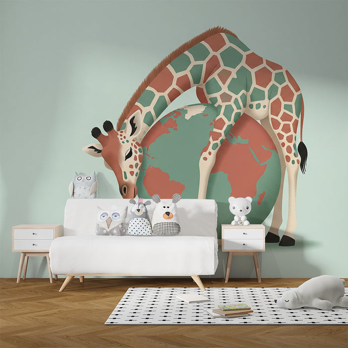 Barntapet | Lekfull giraff omgiven av jordgloben