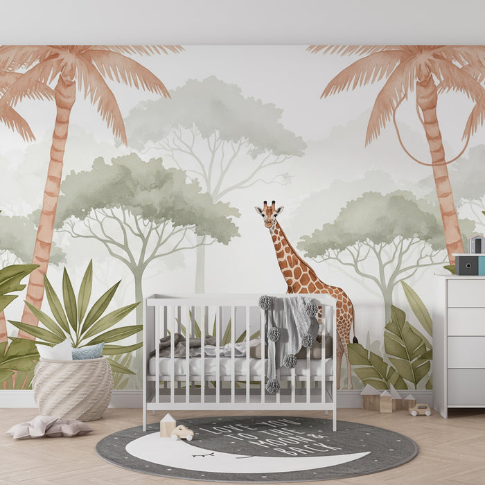 Kinderkamer behang | Majestatična žirafa sredi džungle