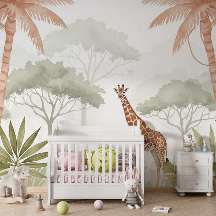 Kinderkamer behang | Majestatična žirafa sredi džungle