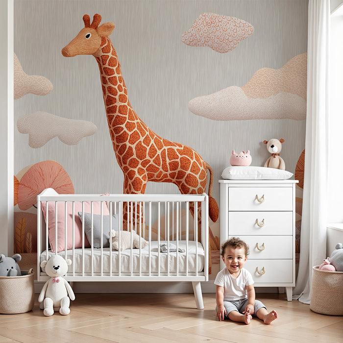 Gyermekszoba tapéta | Fenséges zsiráf egy színes erdő közepén