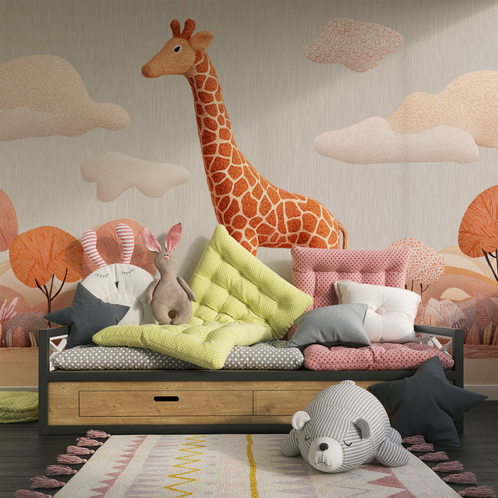 Gyermekszoba tapéta | Fenséges zsiráf egy színes erdő közepén