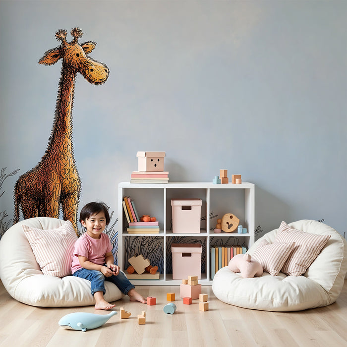 Kinderzimmer Tapete | Majestätische Giraffe in einer sanften Landschaft