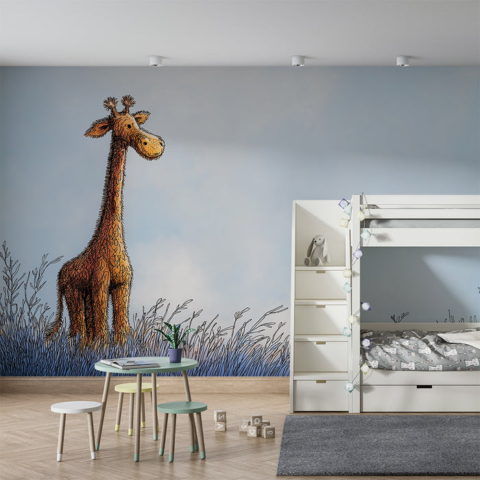 Kinderzimmer Tapete | Majestätische Giraffe in einer sanften Landschaft
