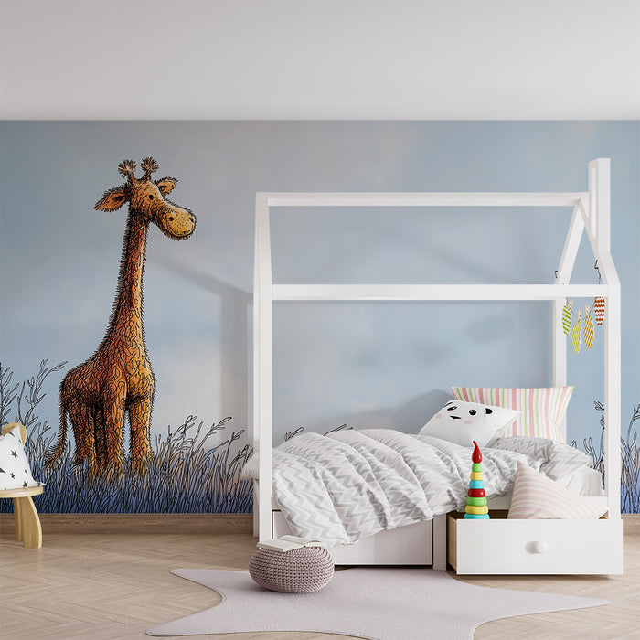 Kinderzimmer Tapete | Majestätische Giraffe in einer sanften Landschaft