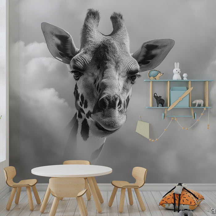 Barnväggspapper | Majestätisk giraff bland molnen