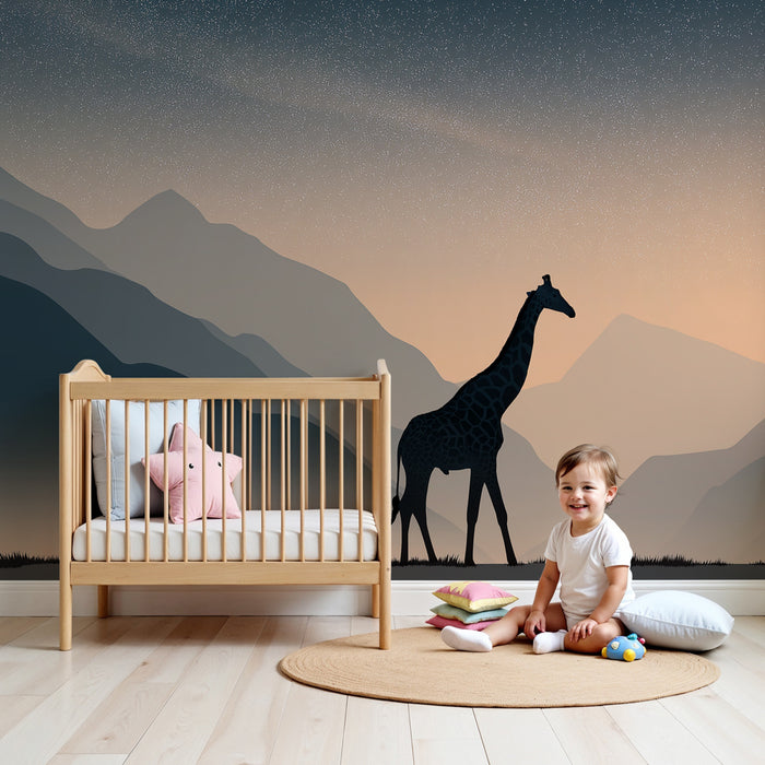 Χαρτί τοίχου παιδικού δωματίου | Ματαιοδόξο τρυποκέφαλος κάτω από έναν αστερωμένο ουρανό