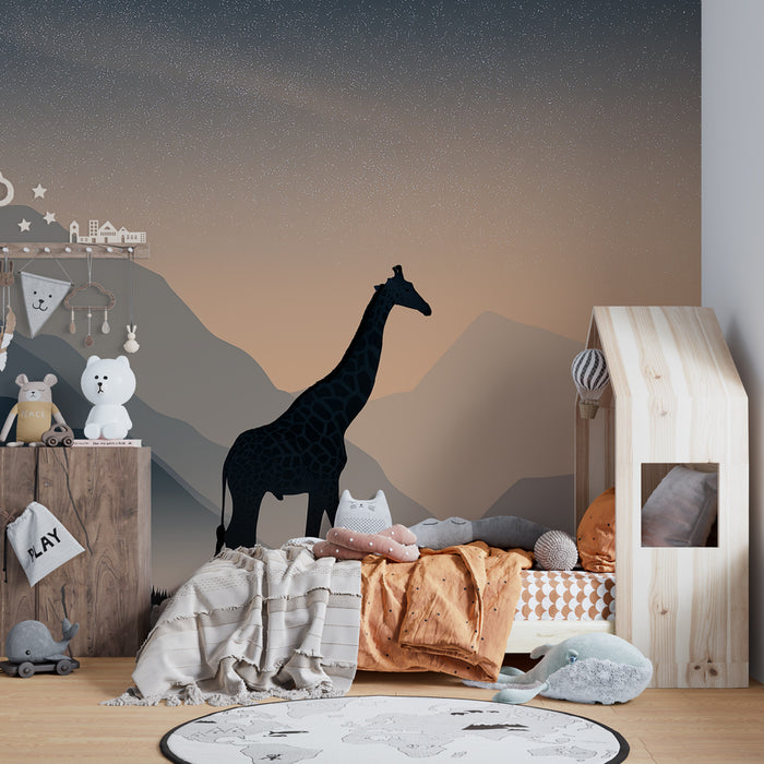 Χαρτί τοίχου παιδικού δωματίου | Ματαιοδόξο τρυποκέφαλος κάτω από έναν αστερωμένο ουρανό