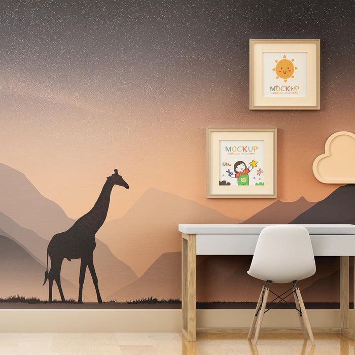 Χαρτί τοίχου παιδικού δωματίου | Ματαιοδόξο τρυποκέφαλος κάτω από έναν αστερωμένο ουρανό