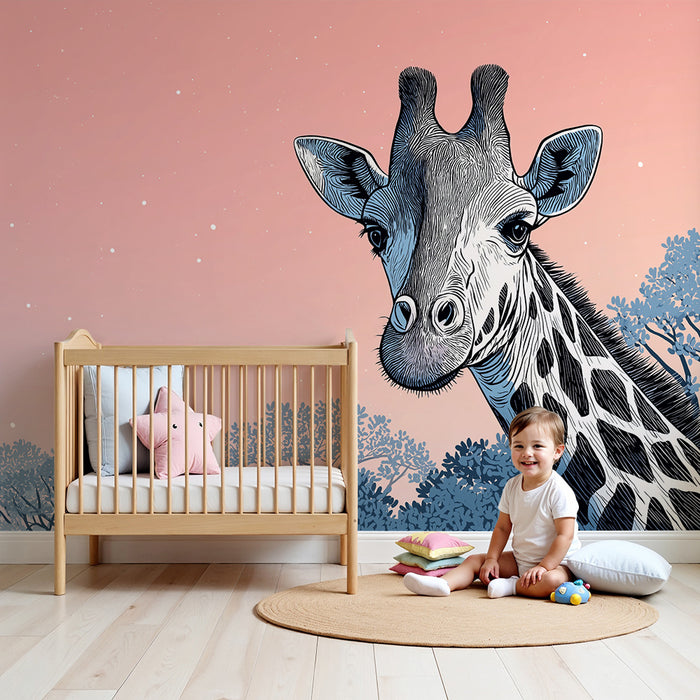 Barntapet | Majestätisk giraff under en pastellstjärnhimmel