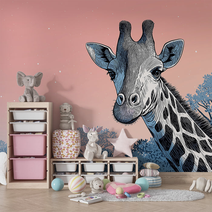 Barntapet | Majestätisk giraff under en pastellstjärnhimmel