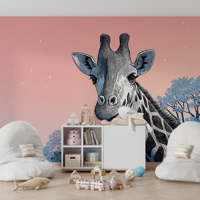 Barntapet | Majestätisk giraff under en pastellstjärnhimmel