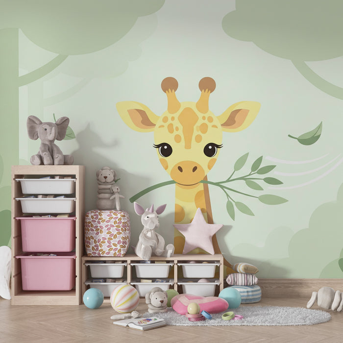 Papier peint chambre enfant | Girafe mignonne au coeur de la nature