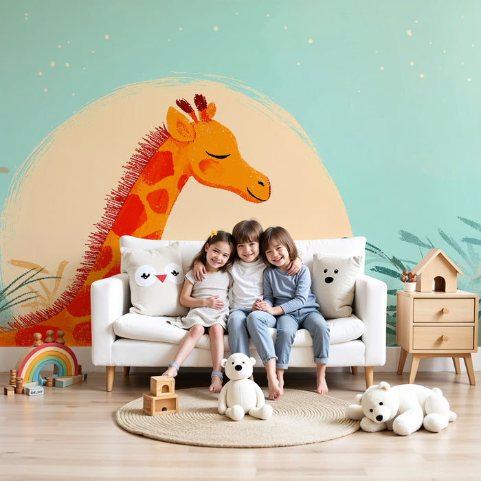 Tapet barnerom | Fredelig giraff under stjernene