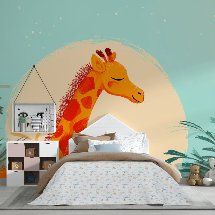 Tapet barnerom | Fredelig giraff under stjernene