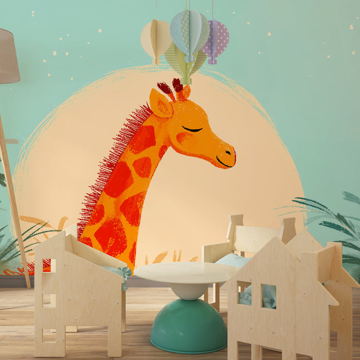 Tapet barnerom | Fredelig giraff under stjernene