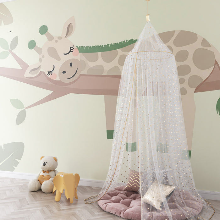 Carta da parati bambini | Giraffa tranquilla su un ramo