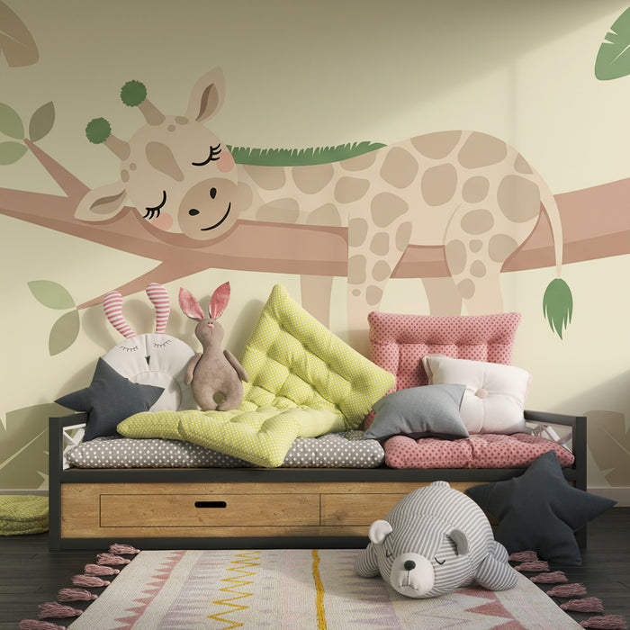 Carta da parati bambini | Giraffa tranquilla su un ramo