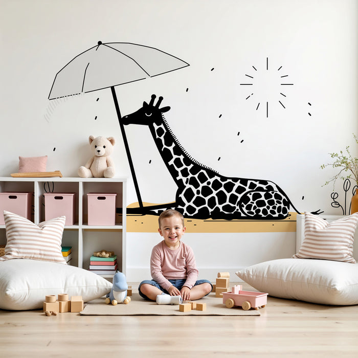 Χαρτί τοίχου παιδικού δωματίου | Χαλαρωτική κατσίκα κάτω από έναν ομπρέλα