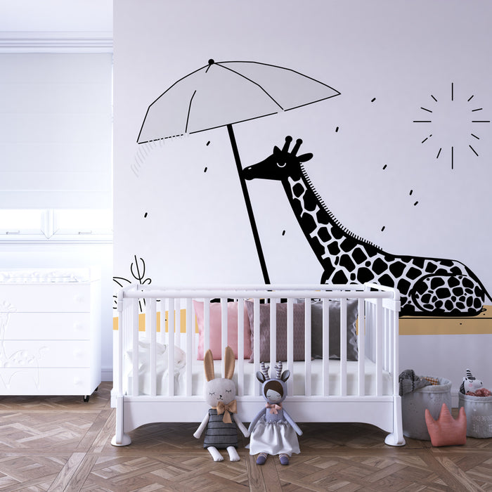 Χαρτί τοίχου παιδικού δωματίου | Χαλαρωτική κατσίκα κάτω από έναν ομπρέλα