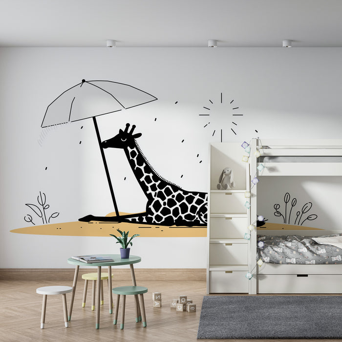 Χαρτί τοίχου παιδικού δωματίου | Χαλαρωτική κατσίκα κάτω από έναν ομπρέλα