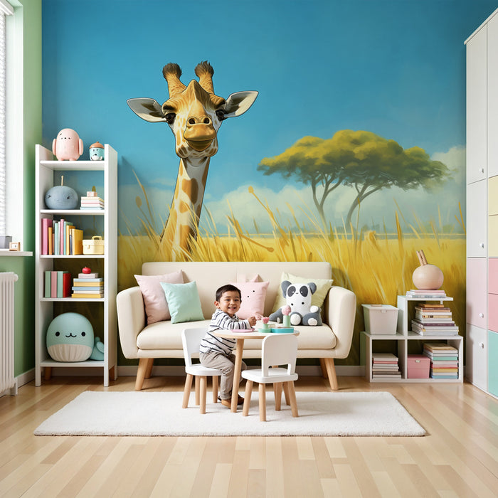 Papel de parede criança | Girafa sorridente na savana