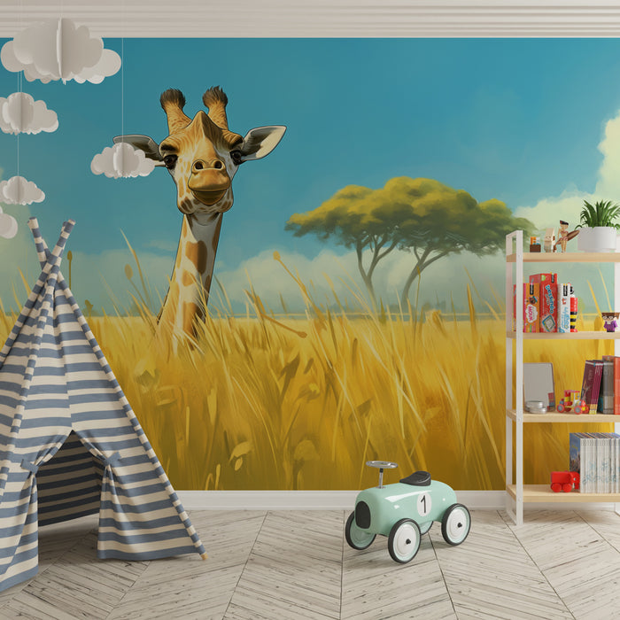 Papel de parede criança | Girafa sorridente na savana