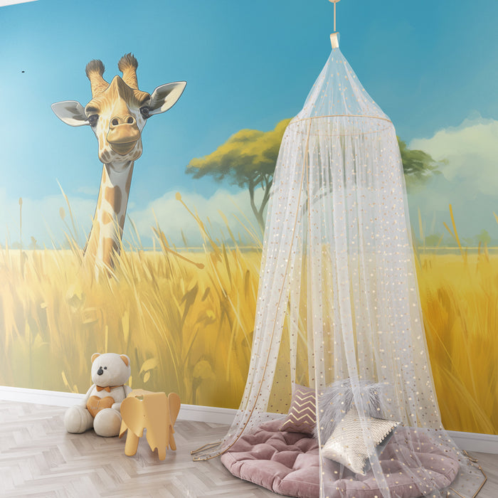 Papel de parede criança | Girafa sorridente na savana