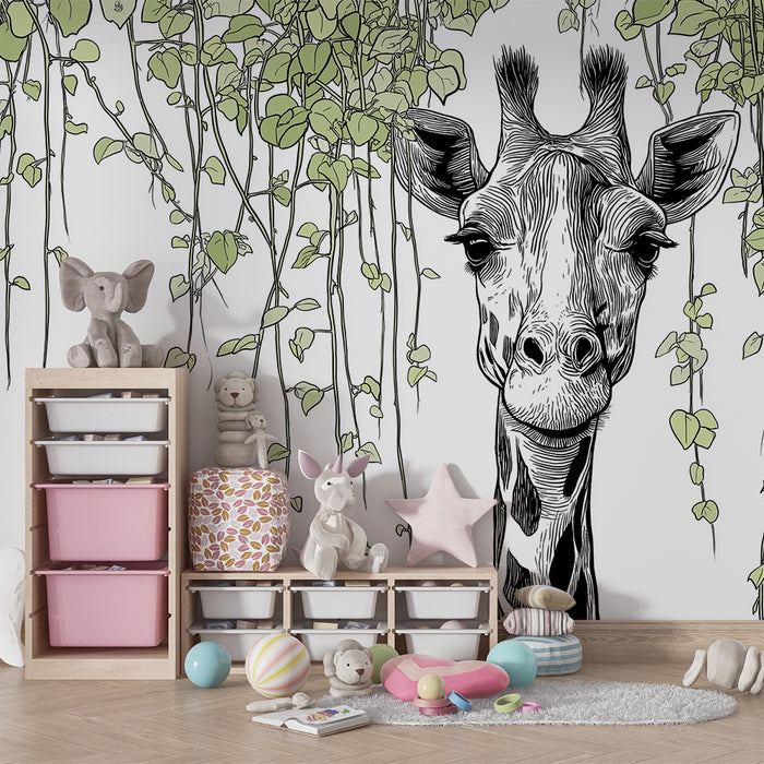 Barntapet | Leende giraff omgiven av grönskande lianer
