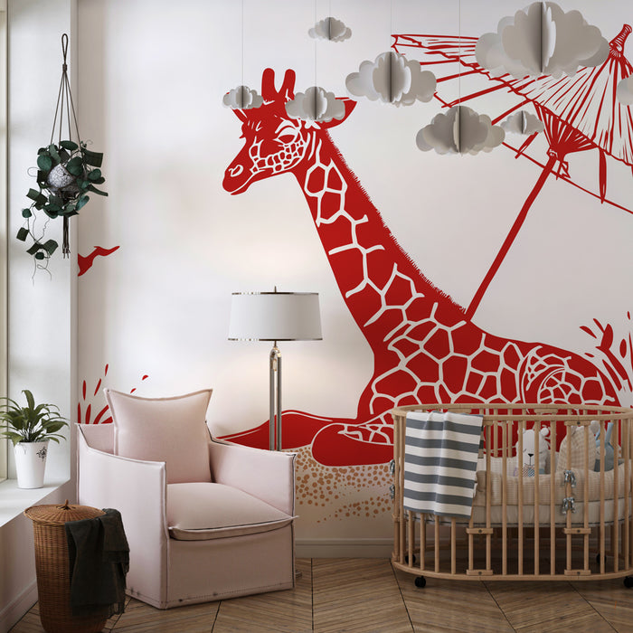 Papel de parede criança | Girafa debaixo de um guarda-sol