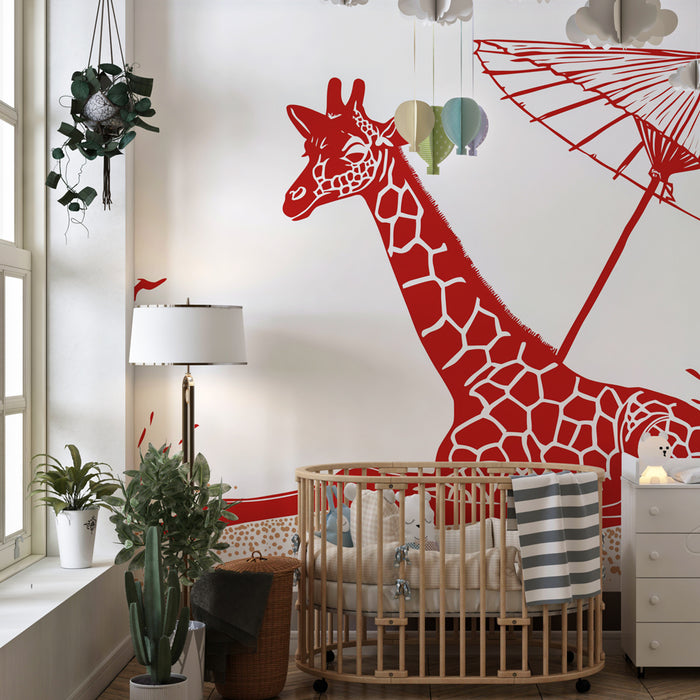 Papel de parede criança | Girafa debaixo de um guarda-sol