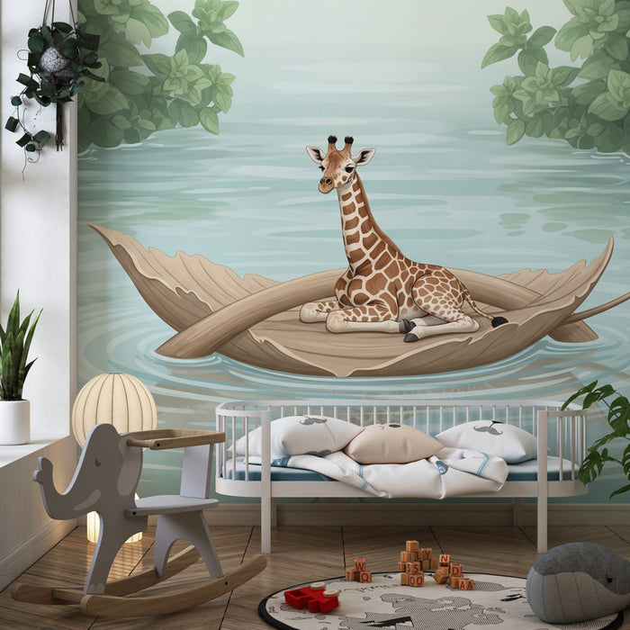 Papier peint chambre enfant | Girafe sur un rocher flottant
