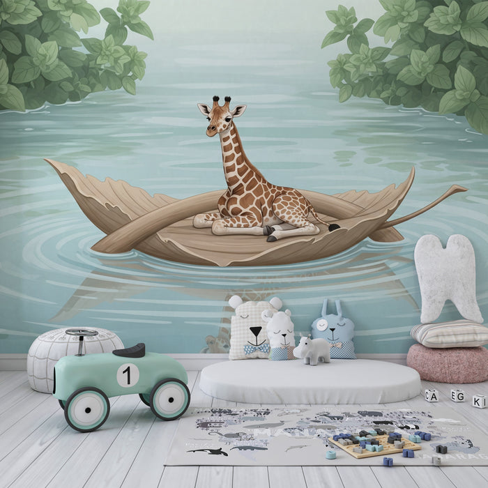 Papier peint chambre enfant | Girafe sur un rocher flottant