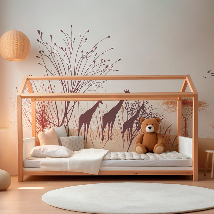 Kids room wallpaper | Giraffes in the savanna
