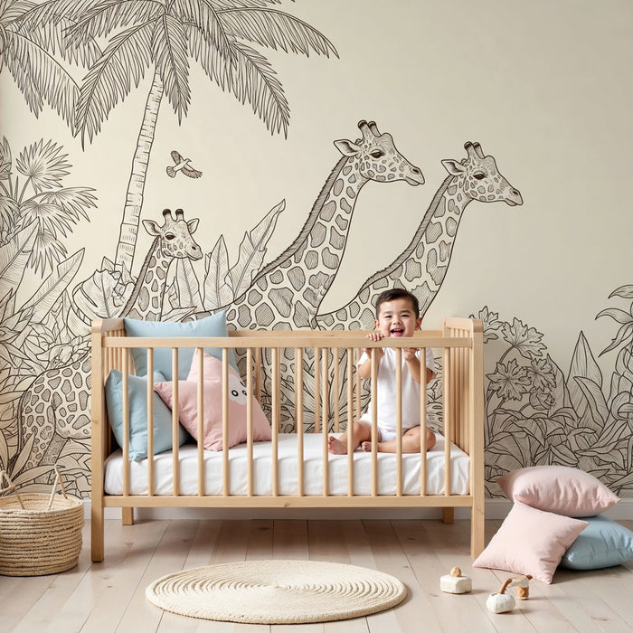 Carta da parati bambini | Giraffe circondate dalla giungla esotica